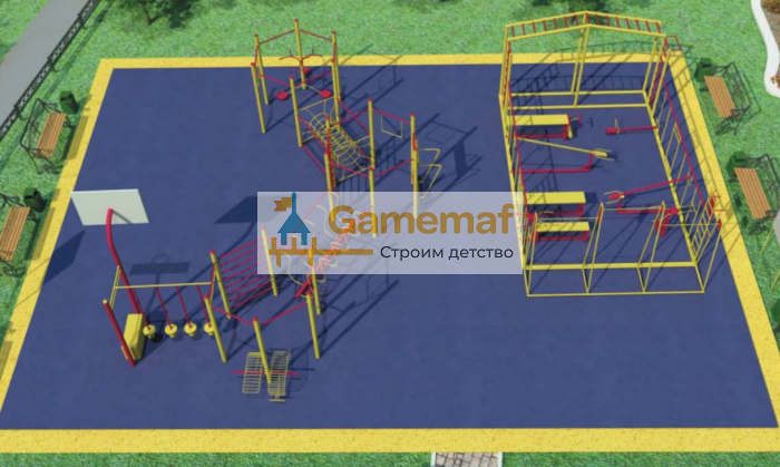 Типовой проект спортивной площадки с гимнастическим комплексом 300 м2